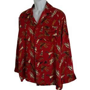Vintage LASOIE Men Shirt L 100% Silk Button Red Cowboy Horse‎ GALATEA New Tags
